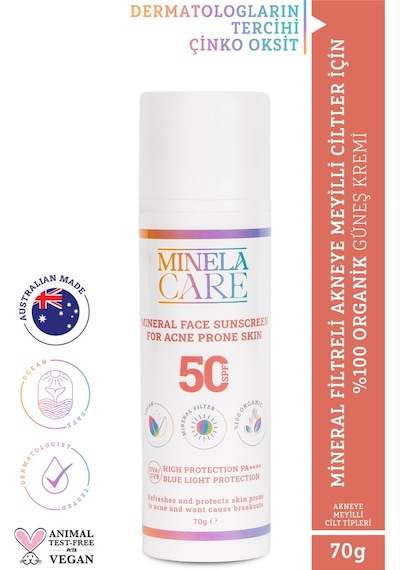 Minela Care Akneye Meyilli Ciltler İçin Yüz Güneş Kremi SPF50 70 G