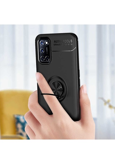 Oppo Reno A72 Kılıf Zore Ravel Silikon Kapak Siyah-Kırmızı