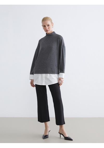 Lcwaıkıkı Classic Antrasit Soft Touch Oversize Kadın Sweatshirt Tunik