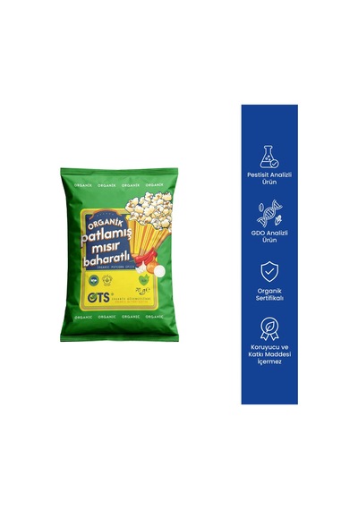 Ots Organik Baharatlı Patlamış Mısır (70 gr) (Organik Sertifikalı, Pestisit Analizli)