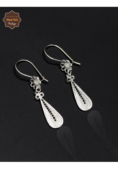 Sallantılı Damla Tasarım 925 Ayar Gümüş Telkari Kadın Küpe 201025199 Gümüş
