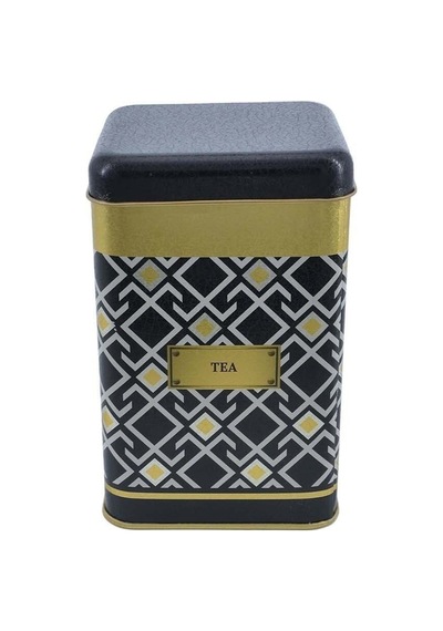 Turkish Black Tea Desenli Kare Metal Saklama Kabı 10.5 x 10.5 x 16 CM 1.7 L Çok Renkli