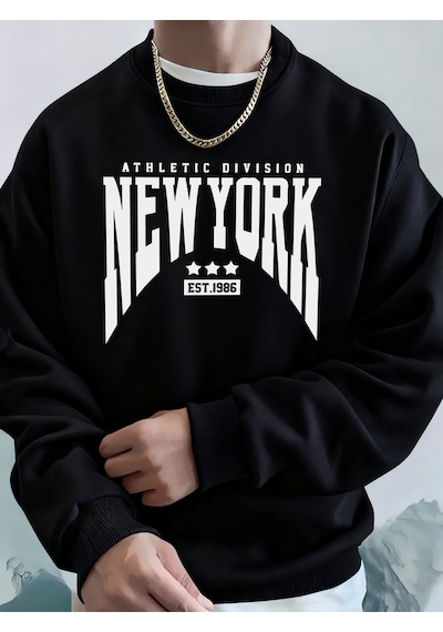 Startmore Startmoreathletic Division New York Est 1986 Baskı Erkekler Sonbahar Modası Kapüşonlu Üst Uzun Kollu T Siyah