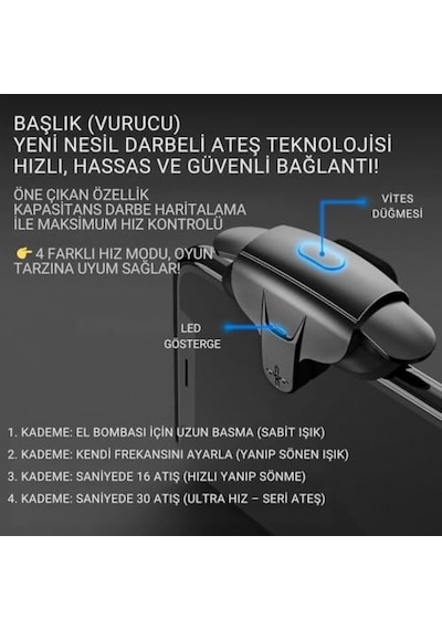 Ayrex Coofbe Profesyonel Yüksek Hassasiyetli 2 Adet Şarjlı Telefon Tetik Mobil Oyun Tetik Aparatı 4 Buton Nişan Ve