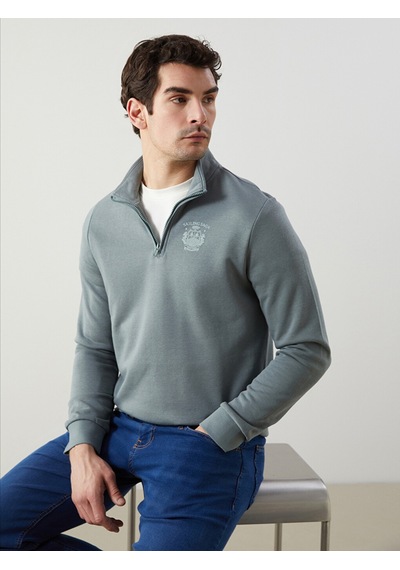 Lcwaıkıkı Classic Yeşil Dik Yaka Uzun Kollu Baskılı Erkek Sweatshirt