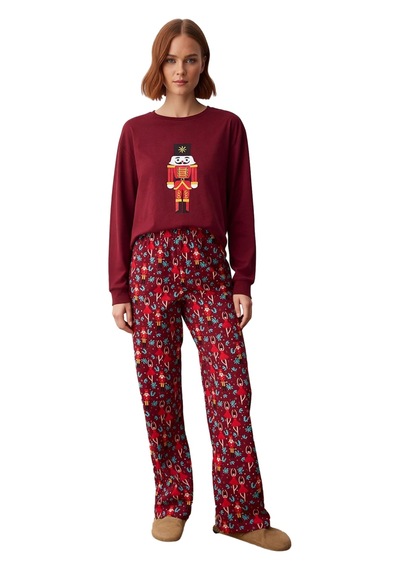 Ersefa Kadın Yılbaşı Desenli Uzun Kollu Pijama Takımı Fonksiyonel Dayanı bordo Ersefa Kadın Yılbaşı Desenli Uzun Kollu Pijama Takımı Fonksiyonel Dayanı bordo