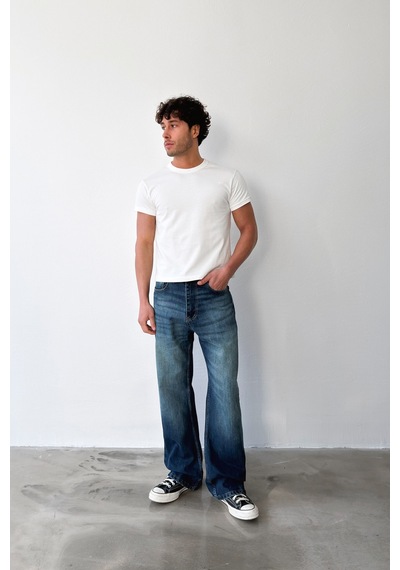 Flaw Yıkamalı Lazer Baskı İspanyol Paça Jean-29647 Lacivert