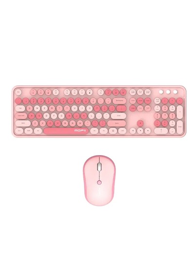 Mofıı Sweet Plus Kablosuz Mekanik Klavye Mouse Seti 2.4g Red Switch 104 Tuş Retro Yuvarlak Tuşlu Pembe Optik