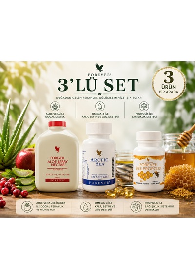 Forever Aloe Berry Nectar 1 L + Arctic Sea Omega-3 + Bee Propolis Takviye Edici Gıda