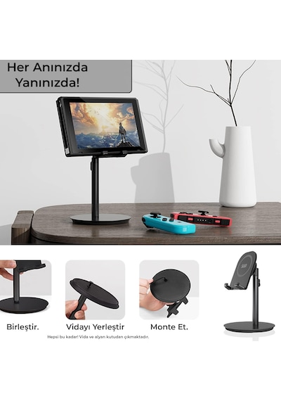 Saiji S1-ıı Masa İçin Cep Telefonu & Tablet Standı, Ayarlanabilir Yükseklik Açısı, İphone, İpad, Samsung Vb. Tüm 4''-11''ekranlar İçin Uyumludur. Siyah