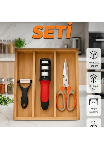 3 Parça Çok Amaçlı Mutfak Makas Seti Paslanmaz Çelik Bıçaklı Ergonomik Saplı Renkli