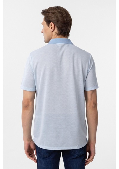 Süvari Mavi Regular Armürlü Polo Yaka Tişört-37354 Mavi