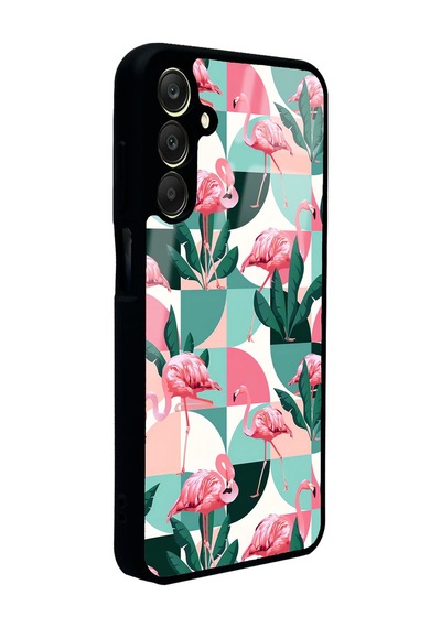 Samsung Uyumlu A25 Retro Flamingo Duvar Kağıdı Tasarımlı Glossy Telefon Kılıfı Çok Renkli