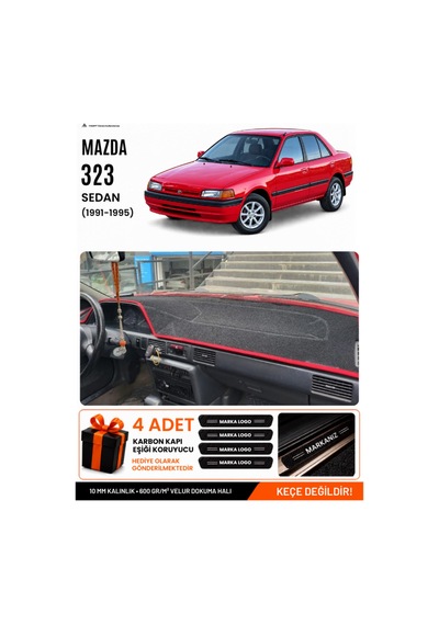 Mazda 323 Sedan 1991-1995 Uyumlu Torpido Örtüsü, Torpido Kılıfı - Siyah Kırmızı