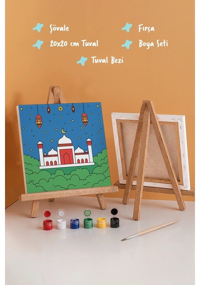Renkli Minareli Cami Şövaleli Boya Seti 20x20