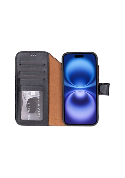 Bloomcase Magic Wallet Crimson Red Hakiki Deri Apple Uyumlu iPhone 17 Air 6.5" Cüzdanlı Telefon Kılıfı Kırmızı