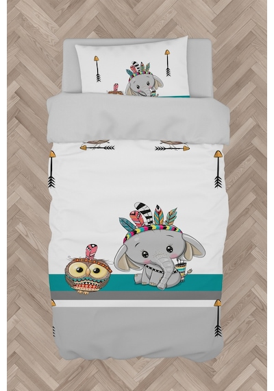 Mekta Home Bebek Ve Çocuk Odası Kızılderili Filli Ve Seksek Desenli Nevresim Takımı