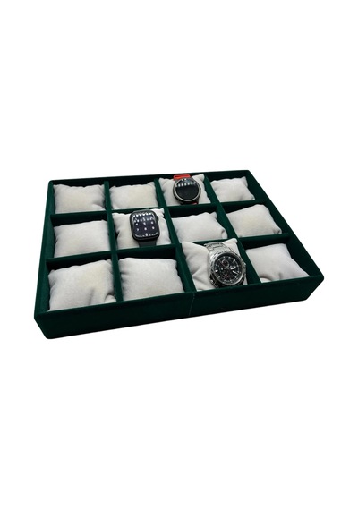 Yerli Üretim Tokyo Model Süet Kumaş Yeşil-beyaz Renk 34/24 Cm Yastıklı Saat Ve Takı Kutusu
