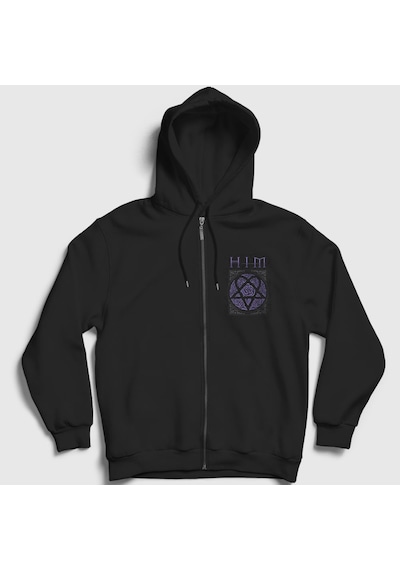 Presmono Unisex Roses Him Fermuarlı Kapüşonlu Sweatshirt Siyah