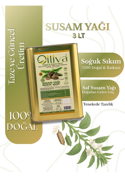 3 Litre Soğuk Sıkım Susam Yağı %100 Doğal, Katkısız, Teneke Ambalaj 3 L