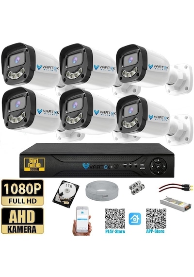 8 Kameralı Full HD Güvenlik Kamera Seti 1TB HDD 5MP Gece (Renkli) Görüşlü - Sabit IP Gerektirmez