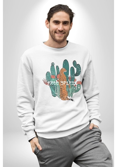 Kaktüs Çita Unisex Beyaz Baskılı Sweatshirt Beyaz