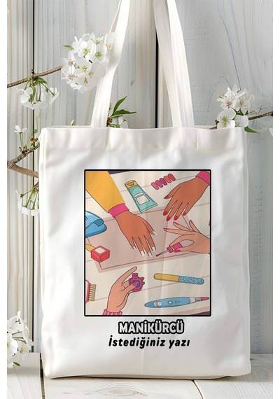 Art Hediye Manikurcu Baskılı Bez Omuz Çantası Kişiye Özel Model 2 Çok Renkli