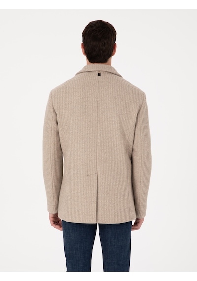 Cacharel Vizon Slim Fit Yün Karışımlı Kruvaze Kaşe Kaban Kahverengi