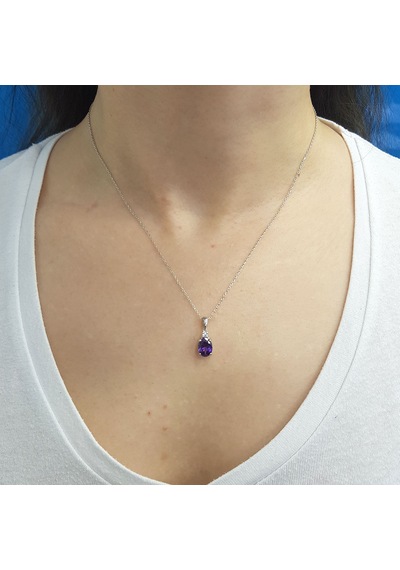Lova Pırlantalı Oval Ametist Kolye - 2030023