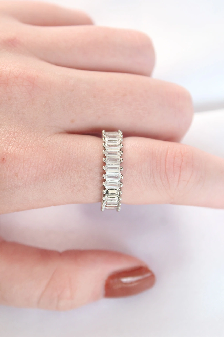 Tua Moda Sıralı Baget Taşlı Silver Renk Ayarlanabilir Yüzük Çok Renkli