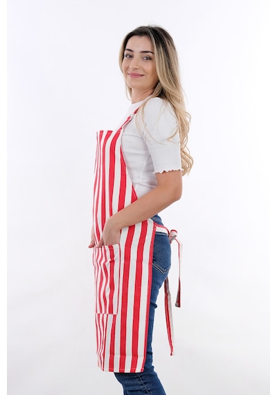 Sweet 3lü Set Ayarlanabilir Askılı Cepli Mutfak Önlüğü Seti 2 Eldiven Kırmızı Çizgili