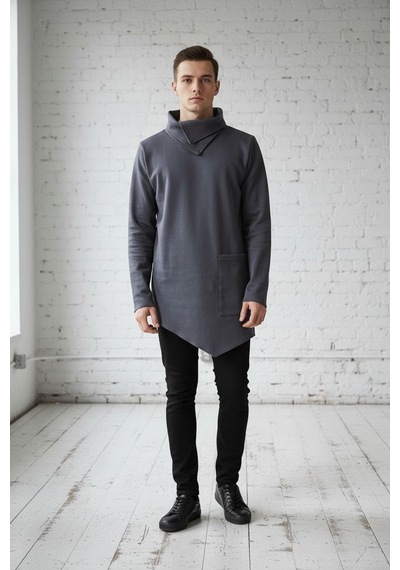 Şal Yaka Cep Detaylı Erkek Sweatshirt Antrasit