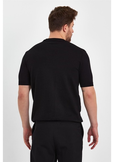 Cool Tarz Siyah Erkek Yarım Balıkçı Düz Triko T-shirt-trz19129r05s Siyah Siyah