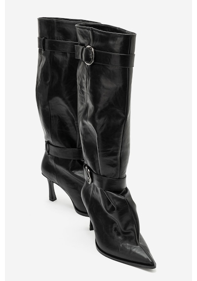 Luvi Shoes Marcella Siyah Kemerli Kadın İnce Topuklu Çizme