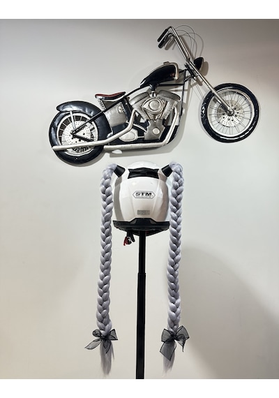 Motor & Motosiklet Gri Çift Örgülü Saç Kask Dış Aksesuar Diğer