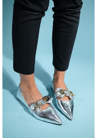 Luvishoes Helsi Gümüş Fiyonklu Kadın Babet Gümüş