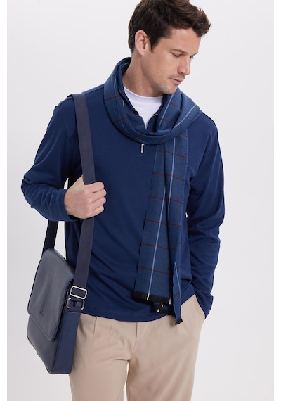Tudors Erkek Relax Fit Rahat Kesim %100 Pamuk Yarım Fermuarlı Polo Yaka İnterlok Lacivert Sweatshirt-42169 Lacivert