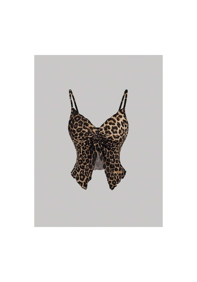 Poswicon Leopar Ön Büküm İnce Askılı Alaçatı Crop LEOPAR