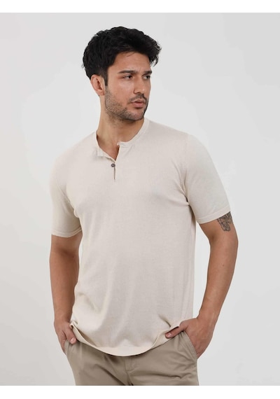 Dufy Bej Erkek Slim Fit Düz Düğmeli O Yaka Kazak - 104641-bej Bej