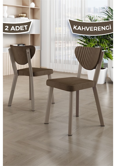 Arfe Serisi 2 Adet Cappucino Mutfak Sandalyesi Cappucino Metal Ayaklı 1. Sınıf Babyface Kumaş Kahve Sandalye Cappucino İskelet