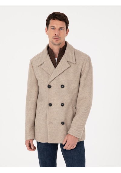 Cacharel Vizon Slim Fit Yün Karışımlı Kruvaze Kaşe Kaban Kahverengi