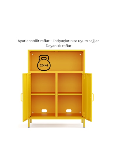 Pera Metal Dolap 2 Kapılı, Açık Raflı 80,50 X 40 X 109,50 Cm - Ral 1018 Sarı