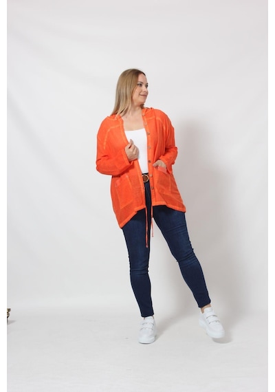 Moda Berray B027 Cebi Pullu Kapüşonlu Gömlek Turuncu 001