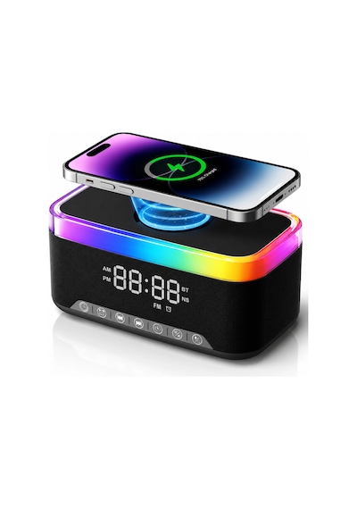 Jedel Sa-148 Dijital Saatli Bluetooth Hoparlör Ve 15w Hızlı Kablosuz Şarj İstasyonu