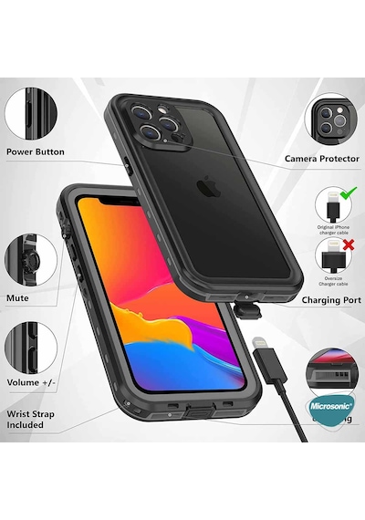Microsonic Apple Uyumlu iPhone 12 Pro Kılıf Waterproof 360 Full Body Protective