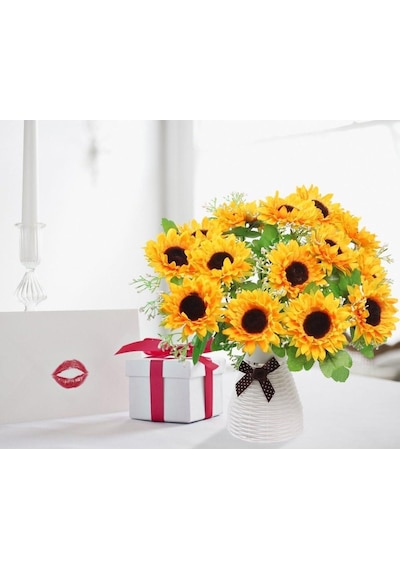Yapay Çiçek Sunflower Ay Çiçeği Büyük Demet 12 Dallı 50cm