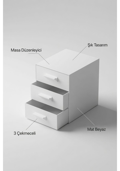 3 Çekmeceli Masaüstü Organizer Mini Şifonyer Takı Makyaj Düzenleyici 18x15x18 Cm