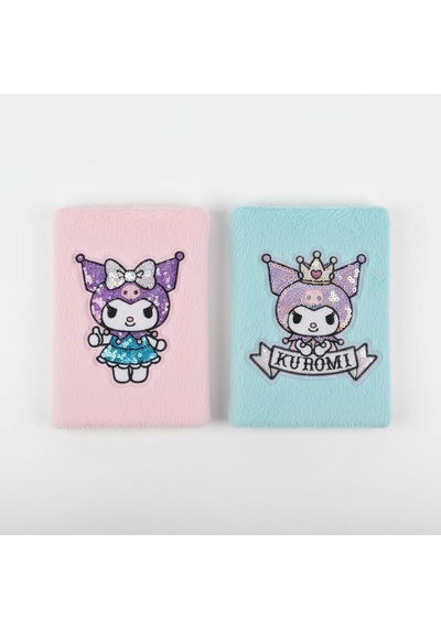 Kuromi Peluş Pullu Kapaklı Çizgili Not Defteri Çok Renkli