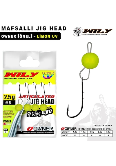 Wily Jig Head Mafsallı Owner İğneli - Limon 3gr