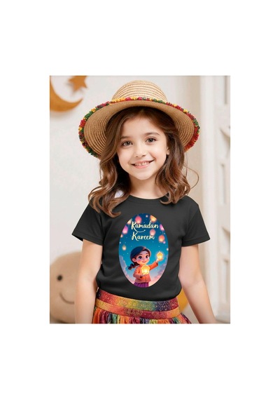 Stil-x Ramazan Bayramı Baskılı Kız Çocuk Tshirt, %100 Pamuklu Kumaş Siyah-20